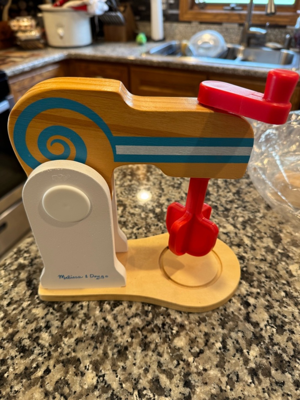 Melissa & Doug Wooden Play Mixer in Natural Wood, Blue, Red, White